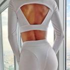 Set: Long-sleeve Open-back Sports T-shirt + Yoga Pants