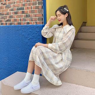 Sailor-collar Plaid Shirtwaist Dress