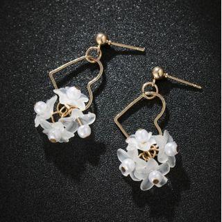 Faux Pearl Alloy Heart Dangle Earring 1 Pair - White & Gold - One Size