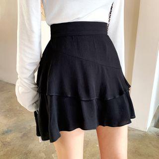 Inset Shorts Ruffled Silky Miniskirt