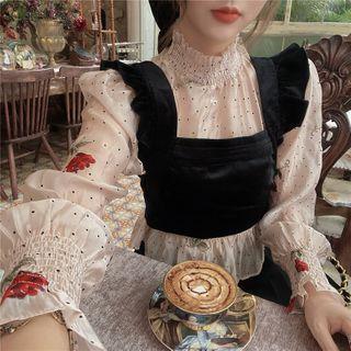 Rose Print Long-sleeve Blouse / Ruffle Sleeveless Top