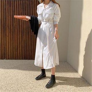 Pocket-detail Long Shirtdress With Belt Ivory - One Size