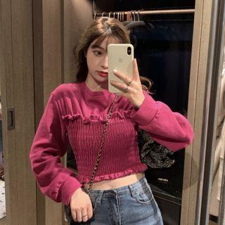 Shirred Cropped Sweatshirt