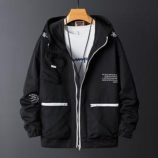 Color-block Letter Printed Hooded Zip Jacket