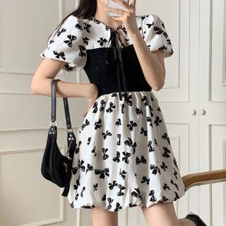 Bow Print Panel Dress