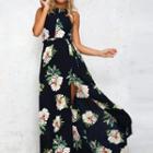 Halter Floral A-line Maxi Dress