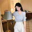 Short-sleeve Button-accent Plain Blouse