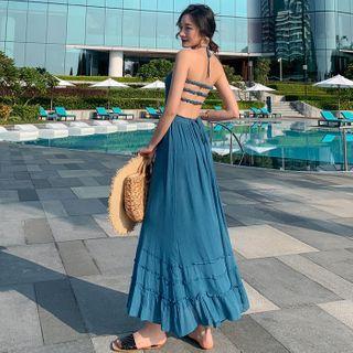 Halter-neck Caged Back Midi Sundress