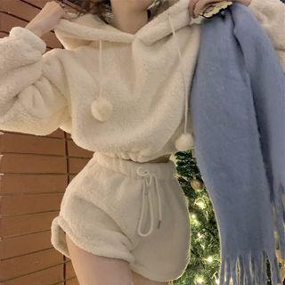 Set: Cropped Pom Pom Cardigan + Fleece Shorts