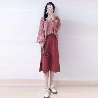 Oversize Sweater / Midi A-line Skirt / Set