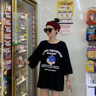 3/4-sleeve Biscuit Print T-shirt
