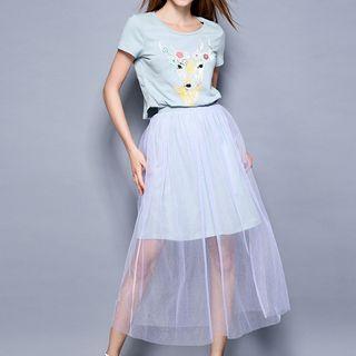 Deer Print Mock Two-piece Dress