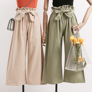 Paperbag High-waist Wide-leg Cropped Pants