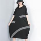 Striped Short-sleeve Midi T-shirt Dress Black - One Size