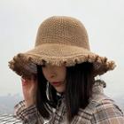Frilled Trim Knit Bucket Hat