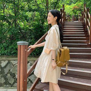 Puff-sleeve Eyelet-lace Shirtdress Cream - One Size