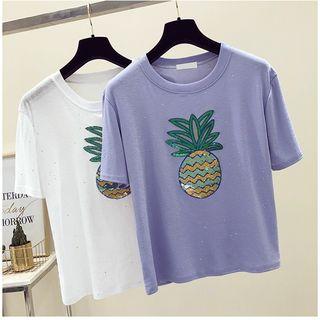 Pineapple Sequined Short Sleeve T-shirt