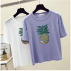 Pineapple Sequined Short Sleeve T-shirt