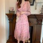 Floral Print Long Sleeve Dress Pink - One Size