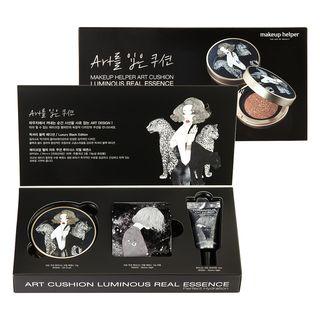 Makeup Helper - Art Cushion Luminous Real Essence Set Spf50+ Pa+++ (black Edition): Cushion With Refill + Primer 15ml #23 Natural Beige