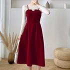 Long-sleeve Plain Knit Top / Velvet Spaghetti-strap Dress (various Designs)