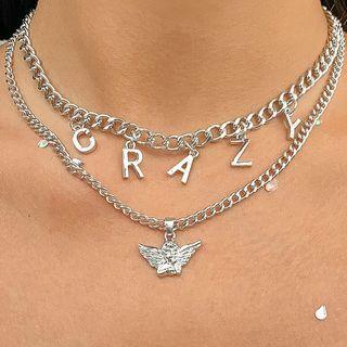 Set Of 2: Lettering Charm Chain Choker + Pendant Necklace