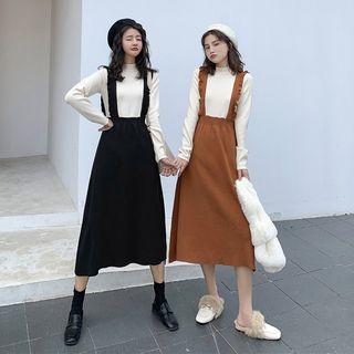 Long-sleeve Mock Two Piece Midi A-line Knit Dress