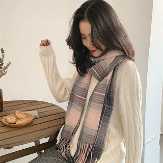 Plaid Scarf Gradient - Pink & Gray - One Size