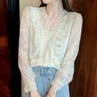 Long-sleeve Lace Trim Frill Trim Blouse