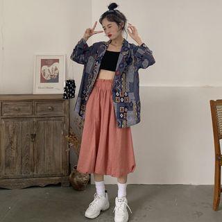 Pattern Blazer / A-line Midi Skirt