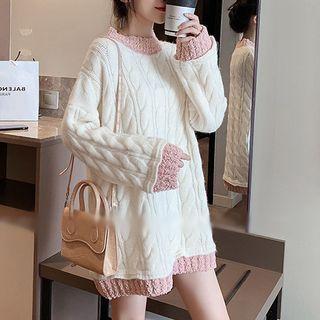 Mock-turtleneck Cable Knit Sweater