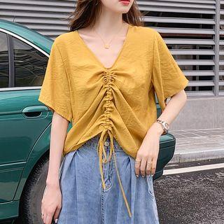 Short-sleeve Drawstring Top Yellow - One Size
