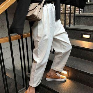 Plain Tapered Pants White - One Size
