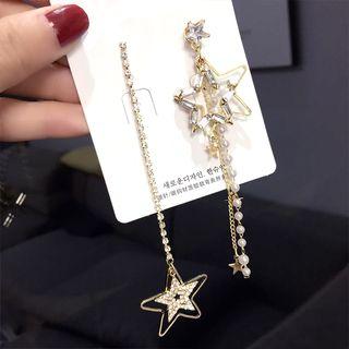 Non-matching Faux Pearl Rhinestone Star Dangle Earring Silver Needle - Gold - One Size