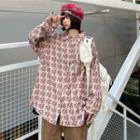 Long-sleeve Chinese Character Shirt Light Brown - One Size