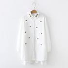Bee Embroidery Long Shirt White - One Size
