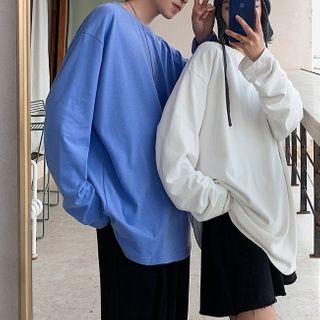 Couple Matching Plain Oversized Long-sleeve Top