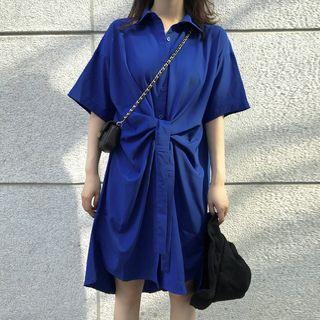 Tie Waist Short-sleeve Shirt Dress