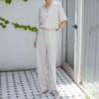 Tie-waist Wide-leg Jumpsuit Oatmeal - One Size