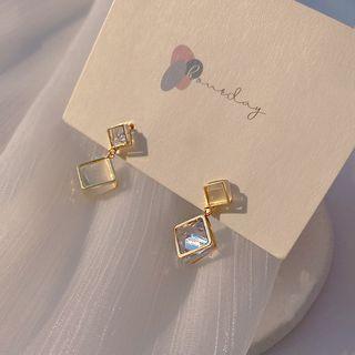 Square Rhinestone Asymmetrical Alloy Dangle Earring E4929 - 1 Pair - Gold - One Size