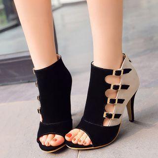 Contrast Color Peep-toe Stiletto Heel Ankle Boots