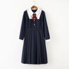 Mock Two-piece Pleated Dress / Cropped Blazer