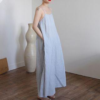 Open-back Spaghetti-strap Dress Light Blue - One Size