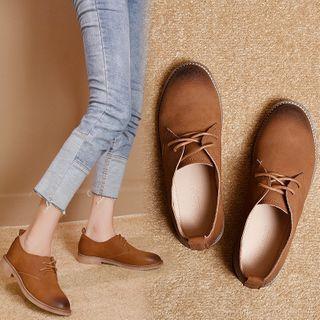 Lace Up Block Heel Flats