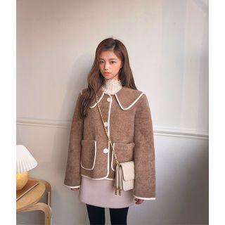 Puritan-collar Piped Jacket Brown - One Size
