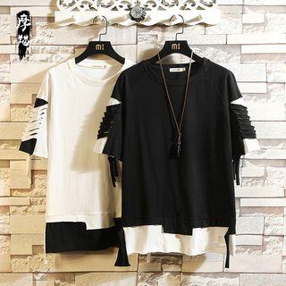 Mock Two-piece Ripped Short-sleeve T-shirt