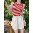 Striped Knit Crop Tank Top / Wide Leg Shorts