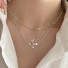 Hollow Bird Layered Necklace Silver - One Size