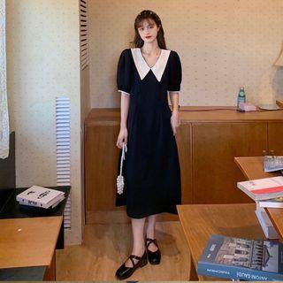 Peter Pan Collar Two-tone Dress