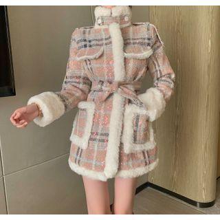 Plaid Zipped Coat Pink - One Size